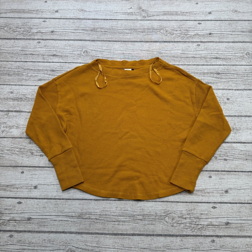 Anthropologie Akemi + Kin Sweater Women's XS Yellow Thermal Waffle Knit Thermal